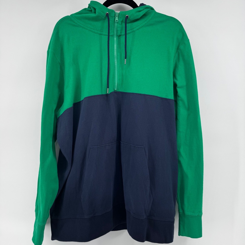 American Eagle Mens Colorblock Green Navy Half Zip Hoodie‎ Sweatshirt XL Cotton